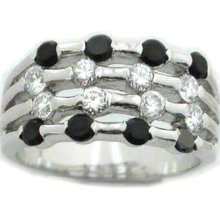 Cubic Zirconia Ring Band Clear-black Sterling Silver 925 Rhodium Plated Ship Usa
