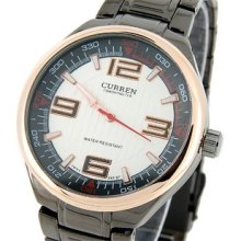 Curren 8012 Round Shaped Black Watch Dial Stainless Steel Men's Electronic Watch