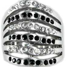 Cz Ring Clear+black Sterling Silver 925 Rhodium Plated Fashion Polish Ship Usa