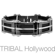 Dark Destroyer Black Metal Stainless Steel Bracelet With Inlaid Coiled Black Mens