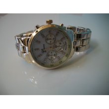 Designer Gold Geneva Oversized Boyfriend Fashion Watch