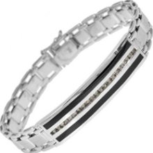 Diamond ID Bracelet in 10K White Gold Men's Black Onyx and 1/2 CT. T.