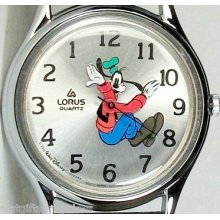 Disney Silver Backwards Goofy Watch Hard To Find Runs Backwards