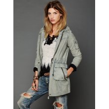 Doma Hooded Leather Jacket at Free People - Grey