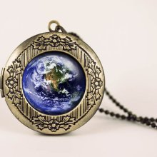 Earth globe planet vintage pendant locket necklace - ready for gifting - buy 3 get 4th one free