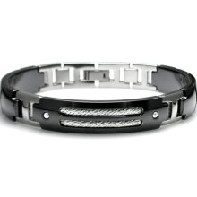 Edward Mirell Cable Sport Black Titanium Bracelet with Sterling Silver