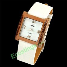 Elegant Dial Leather Watchband Rectangle Ladies' Watch