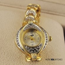 Elegant Golden Bracelet Style Women Ladies Dress Wrist Quartz Watch Gift