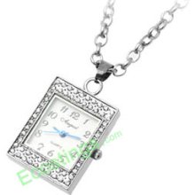 Elegant Jewelry Necklace Cuboid Crystal Pendant Quartz Watches