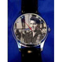 Elvis Presley Watch King of Rock Face New Mans - Leather - Black