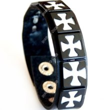 Emo Gothic Punk Biker Classic Black Cross Leather Bracelet