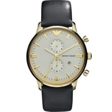 Emporio Armani Ar0386 Leather Gold Chronograph Mens Classic Watch