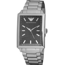 Emporio Armani Gents Rectangular Case Black Dial Stainless Steel Bracelet Watch