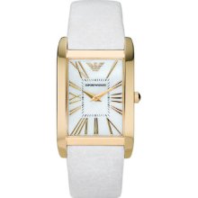 Emporio Armani Latest Super Slim Gold Tone White Leather Band Dial Watch Ar2048