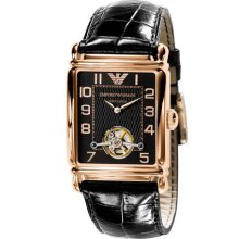 Emporio Armani 'Meccanico' Automatic Rectangular Watch Black/ Rose Gold