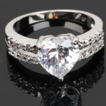Engagement Wedding Heart Band Ring White Gold Gp Use Swarovski Crystal G245
