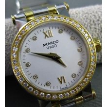 Estate .40ct Diamond 18kt Yellow Gold & Stainless Steel Movado Vizio Watch 2809