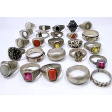 Estate Lot Of Sterling Silver Gemstone Jewelry Rings 25 Pcs