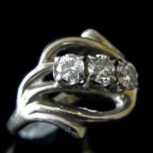 Estate Retro Diamonds & 14k White Gold Vintage Mid Century Ring