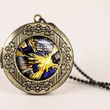 Exploding Tardis Dr. Who van gogh vintage pendant locket necklace - ready for gifting - buy 3 get 4th one free