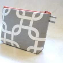 Fabric Gadget Pouch Square Knot Geometric Cosmetic Bag Zipper Pouch Bridesmaid Makeup Bag Cotton Zip Pouch Gray White Salmon MTO