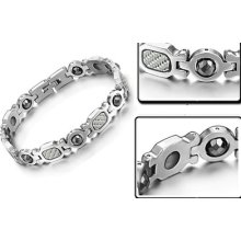 Fashion Albino Fiber Black Magnetic Stainless Steel 10mm Silver Bracelet Bangle