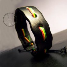 Fashion Black Punk-pop Leather MenËŠs Bracelet With Colorful String