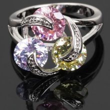 Fashion Engagement Band Ring 18k White Gold Gp Use Color Swarovski Crystal G210