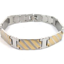 Fashion Fine Men's Stainless Steel Gold Line Bracelet Gift 8.5 Inch