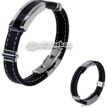 Fashion Korea Men Stainless Steel Silicone Bracelet Hand Belt Bangle B98b