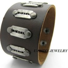 Fashion Mens Cool Multi Plate Wide Genuine Leather Charm Wristband Bracelet