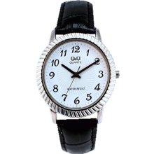 Fashion Men's Wrist Watch Comfortable Black Leather Band White Dial Q628304y