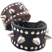 Fashion Punk Mens Cool Nail Button Wide Leather Wristband Charm Bracelet