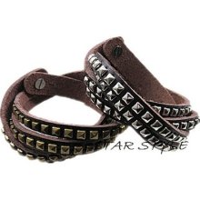 Fashion Punk Mens Womens Little Button Long Leather Wristband Charm Bracelet