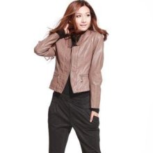 Faux-Leather Leopard-Lining Jacket