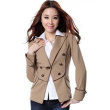Faux-Leather-Piped Buttoned Blazer