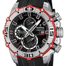 Festina Mens Tour De France Stainless Watch - Black Rubber Strap - Black Dial - F16601-3