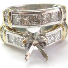 Fine 4 Prongs Wedding Ring Set Diamond 14kt Semi-mounting W/g