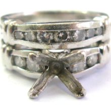 Fine Wedding Ring Set Diamond Platinum Semi-mounting