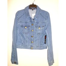 Fire Los Angeles Cropped Blue Denim Jean Jacket Womens Sz Medium Fun