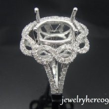 Flower Lace Diamond 14k White Gold Engagement Vintage Antique Semi Mount Ring
