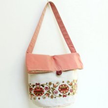 Fold Top Shoulder Bag - Vintage Hand Embroidered Silk and Taffetta
