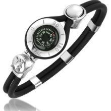 Forzieri Designer Men's Bracelets, Compass Stainless Steel and Rubber Bracelet