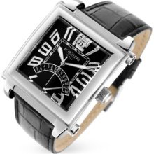 Forzieri Designer Men's Watches, Caveau - Black Dial Croco Stamped Leather Date Watch