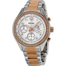 Fossil Flight Chronograph White Dial Two-tone Stainless Steel Ladies Watch