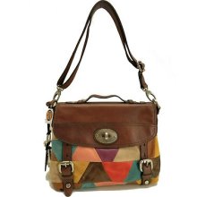 Fossil Leather Handbag Maddox Top Handle Patchwork Shoulder/crossbody