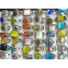 Free Nice Lots 20pcs Assorted Cat Eye Silver Tone Metal Alloy Gems Ring