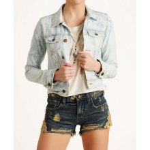 Free People Ripped Rugged White Wash Denim Jacket Color(WHITE)