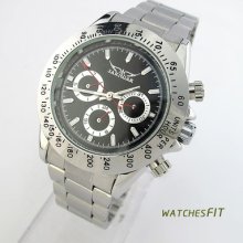 Fresh Mens Black Sub-dials Date S/steel Automatic Mechanical Sport Wrist Watch