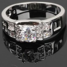 G272 Fashion Engagement Wedding Ring 18k White Gold Gp Use Swarovski Crystal